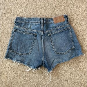 Denim mid wash high waisted shorts